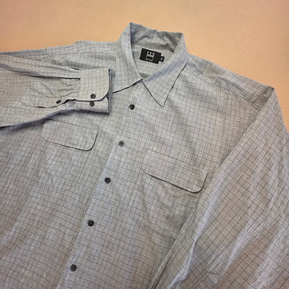 Ike Behar VTG Windowpane Plaid Long-Sleeve Button Shirt Gray Sz XL Made In USA